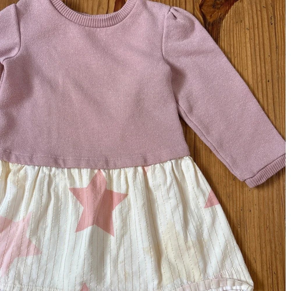 Baby Gap Star Print Long Sleeve Dress Toddler Pink Metallic SIZE 3T